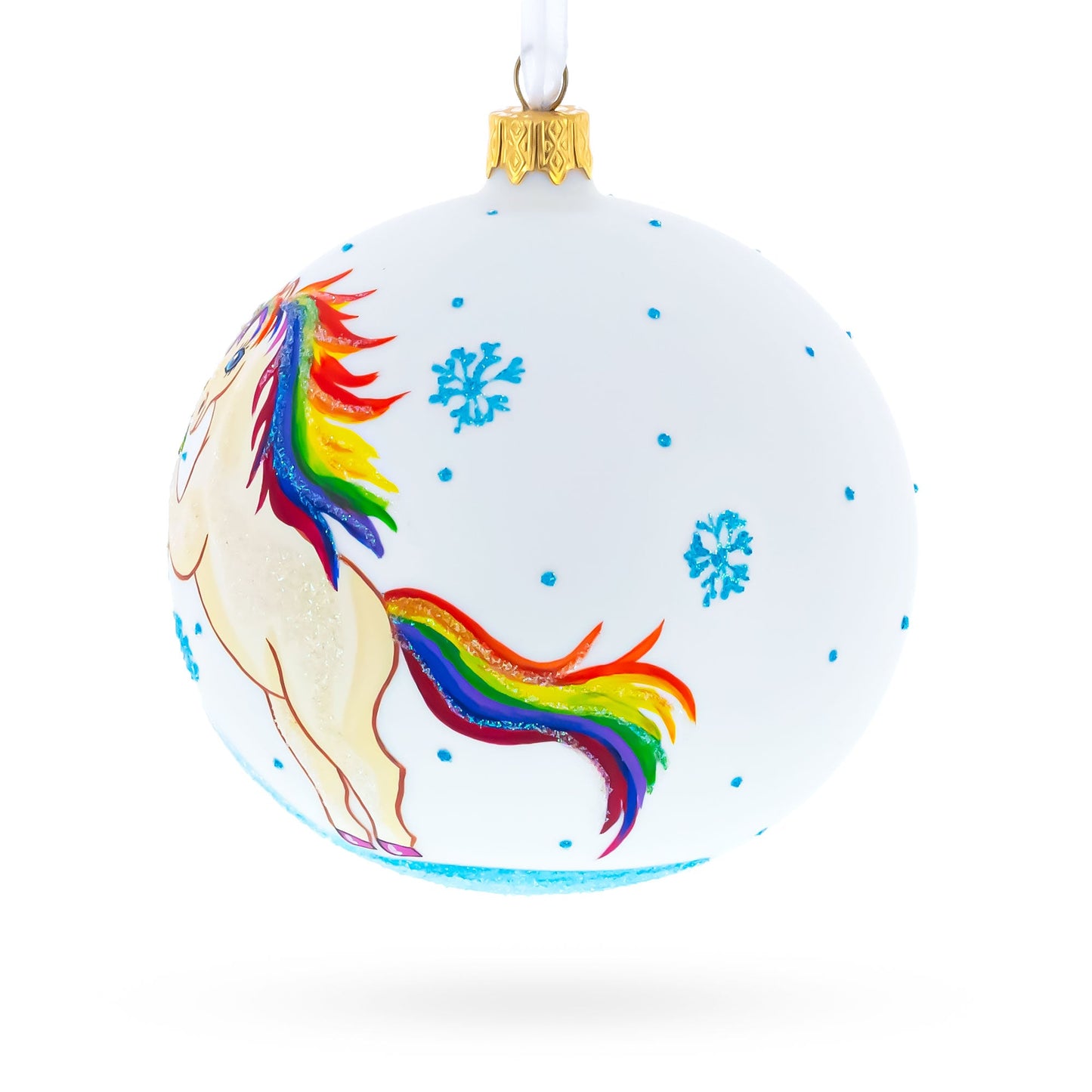 Enchanting Unicorn Blown Glass Ball Christmas Ornament 4 Inches