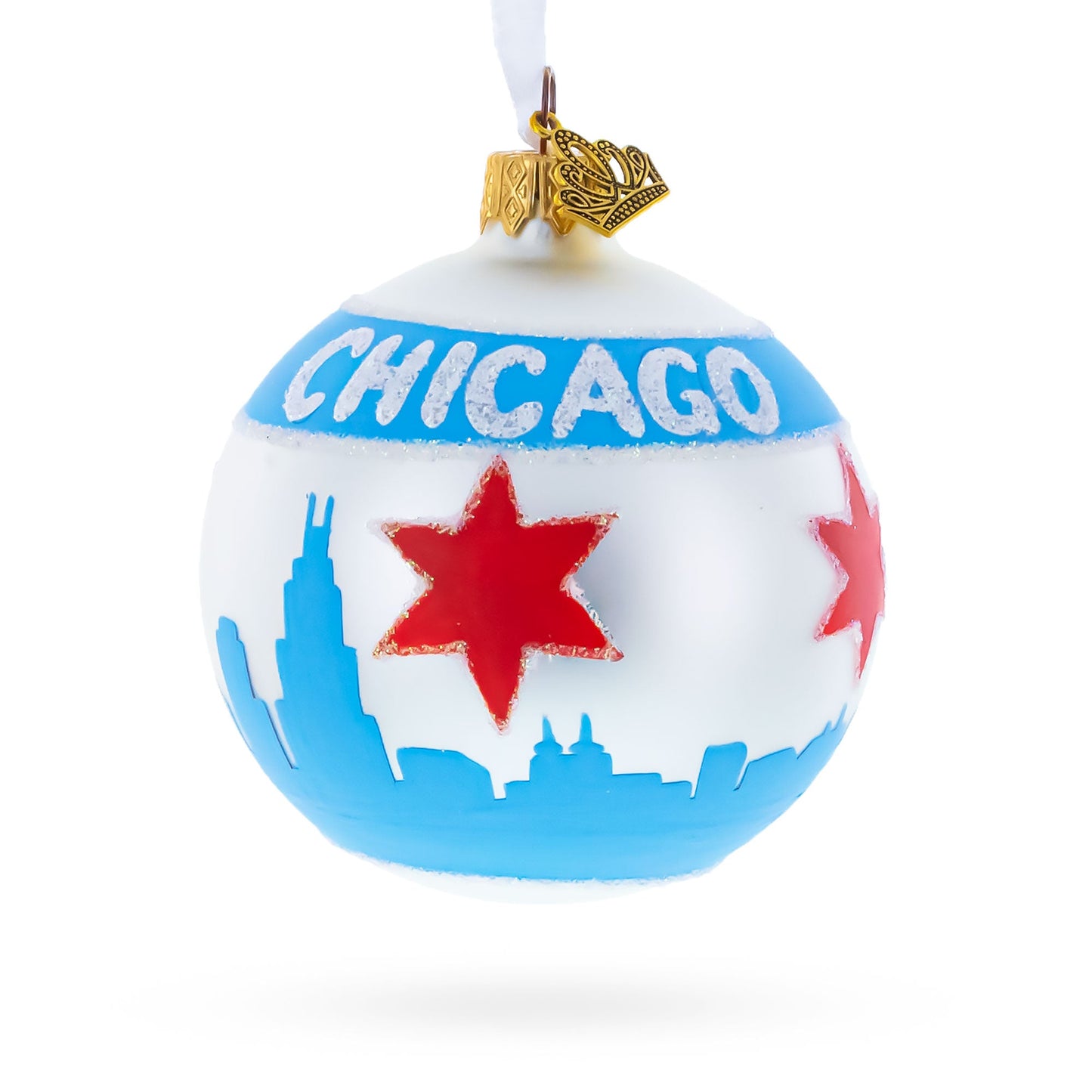 Chicago Flag Glass Ball Christmas Ornament 3.25 Inches