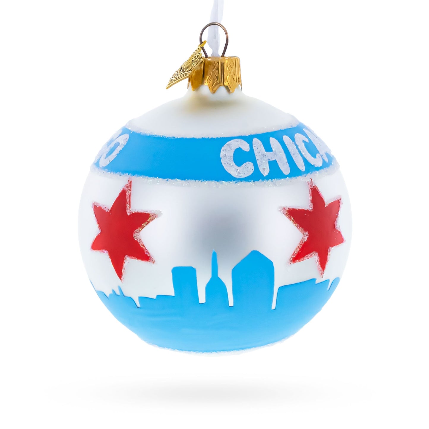 Chicago Flag Glass Ball Christmas Ornament 3.25 Inches