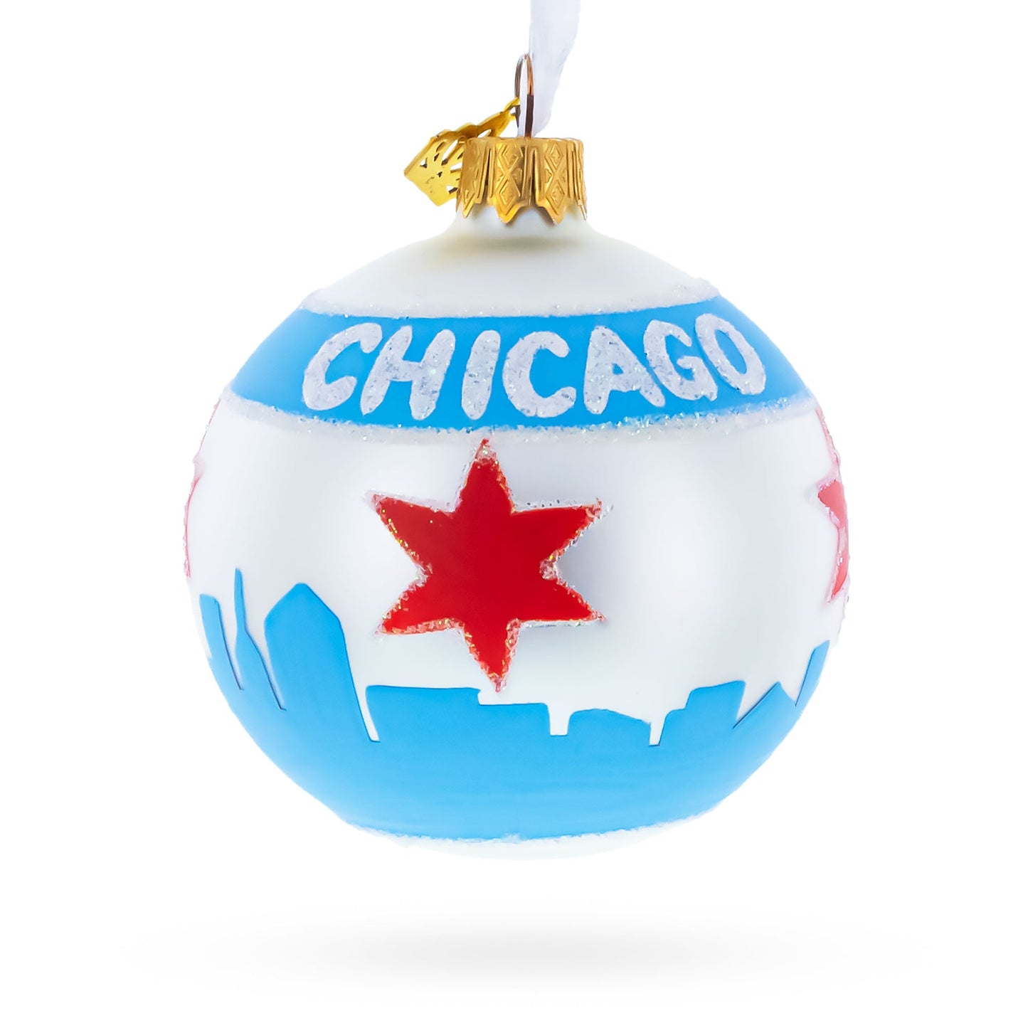 Chicago Flag Glass Ball Christmas Ornament 3.25 Inches