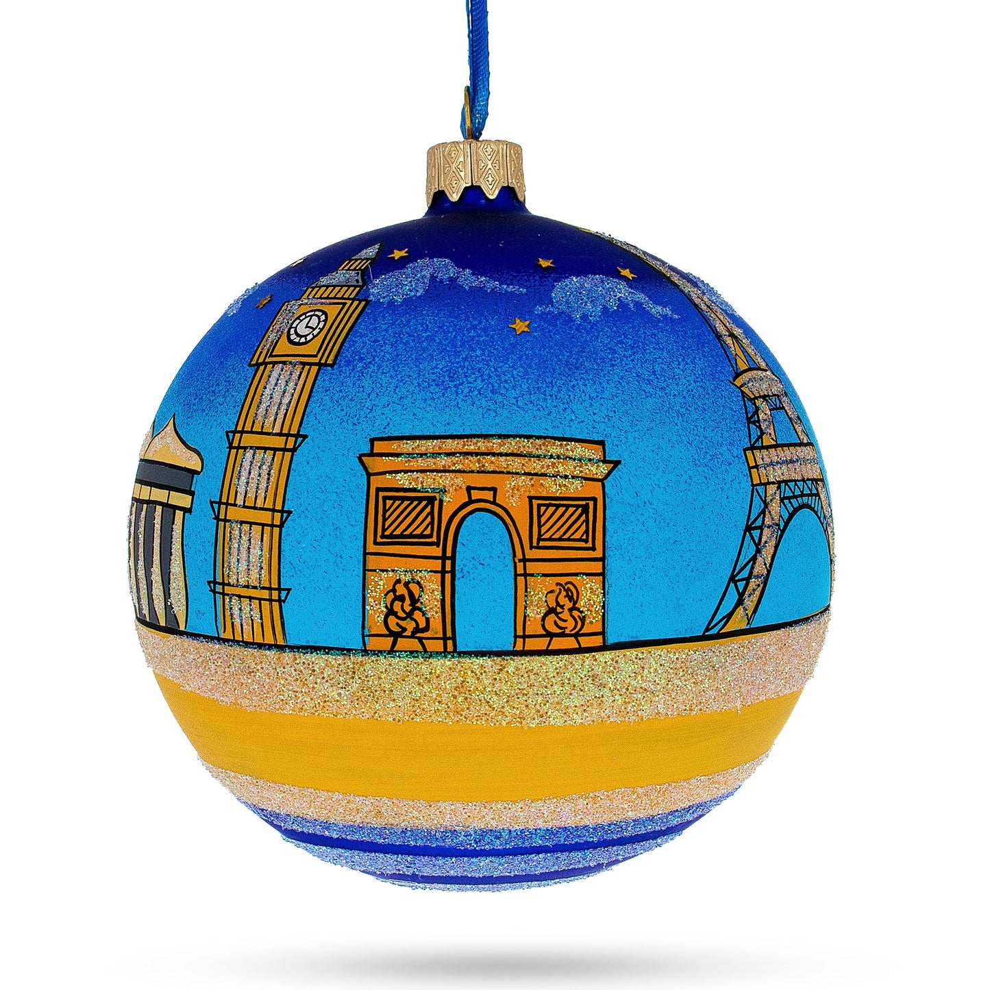 European Travel Attractions Glass Ball Christmas Ornament 4 Inches