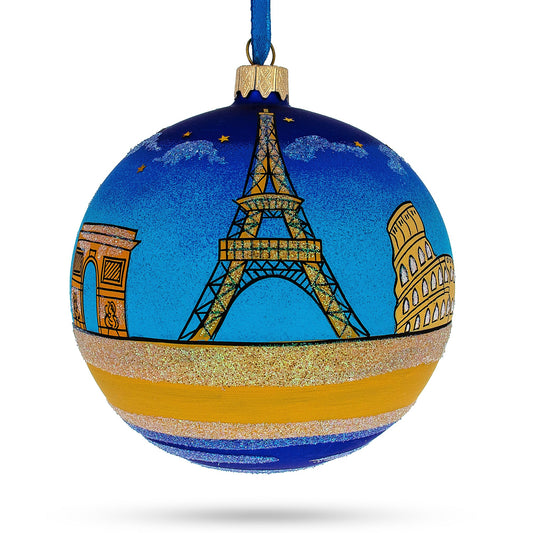 European Travel Attractions Glass Ball Christmas Ornament 4 Inches