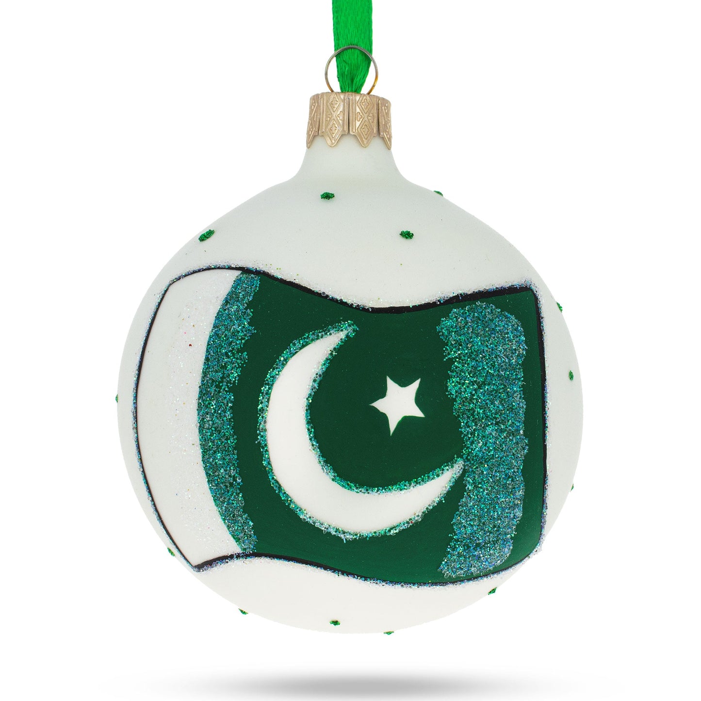 Flag of Pakistan Blown Glass Ball Christmas Ornament 3.25 Inches