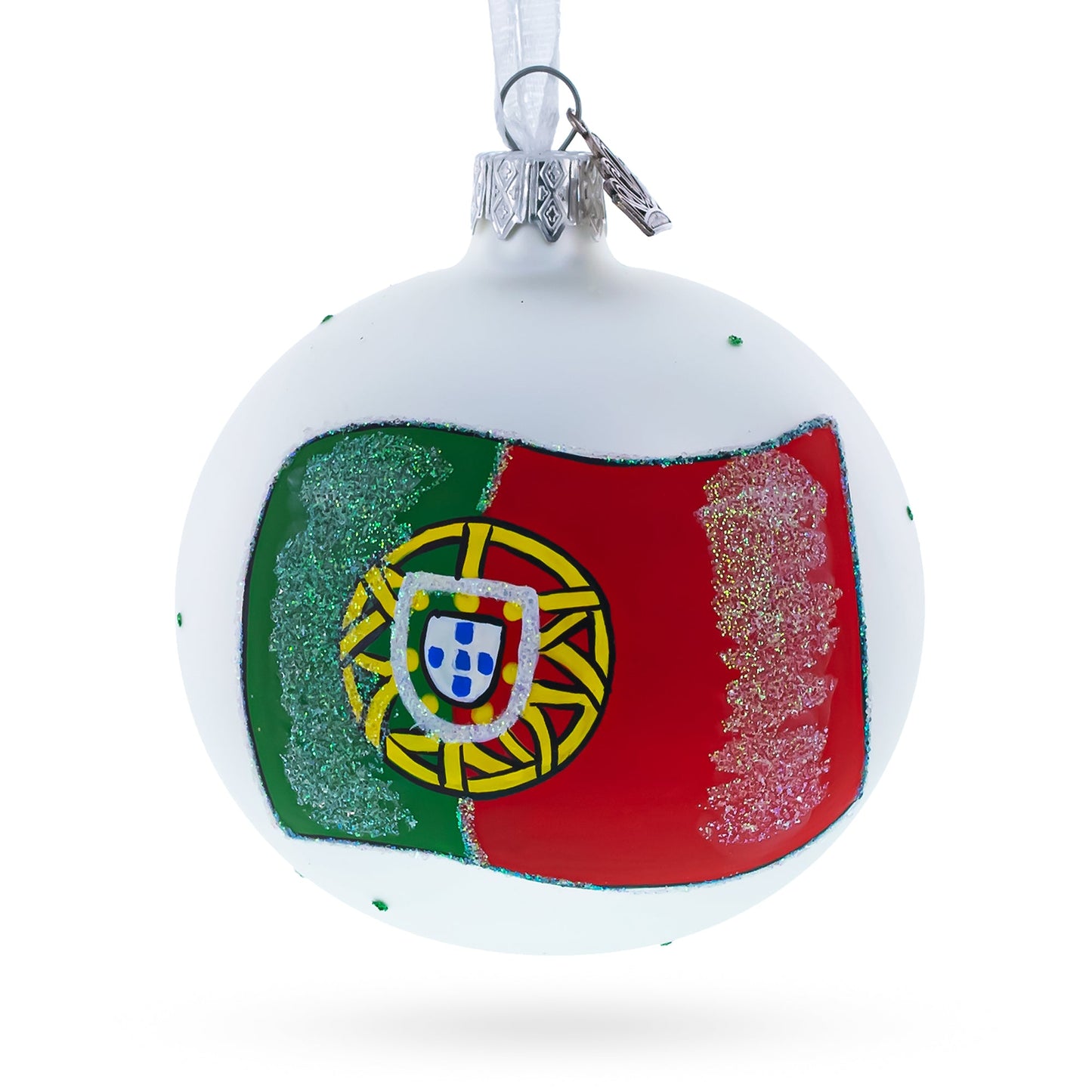 Flag of Portugal Blown Glass Ball Christmas Ornament 3.25 Inches