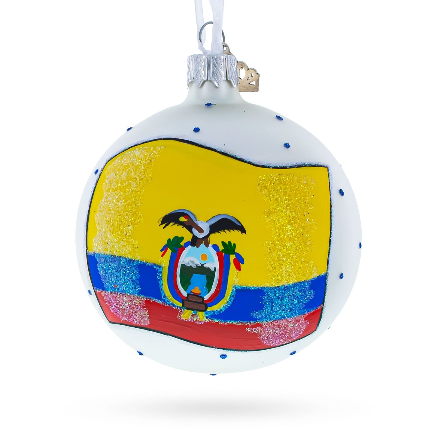 Flag of Ecuador Blown Glass Ball Christmas Ornament 3.25 Inches