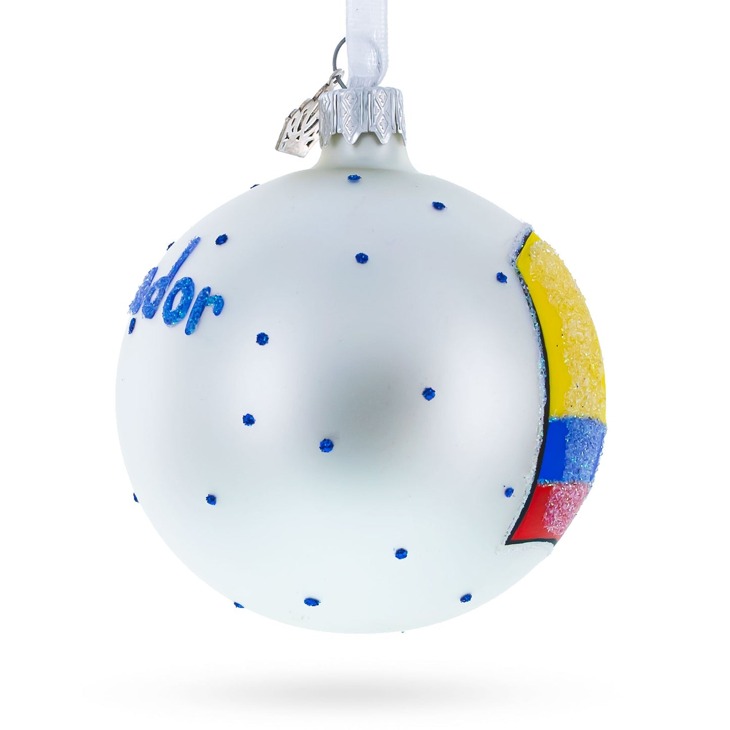 Flag of Ecuador Blown Glass Ball Christmas Ornament 3.25 Inches