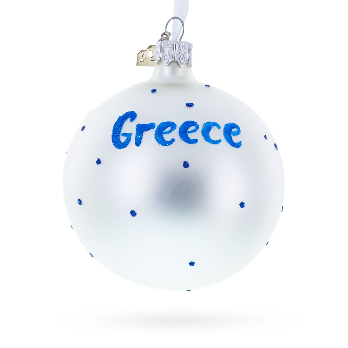 Flag of Greece Blown Glass Ball Christmas Ornament 3.25 Inches