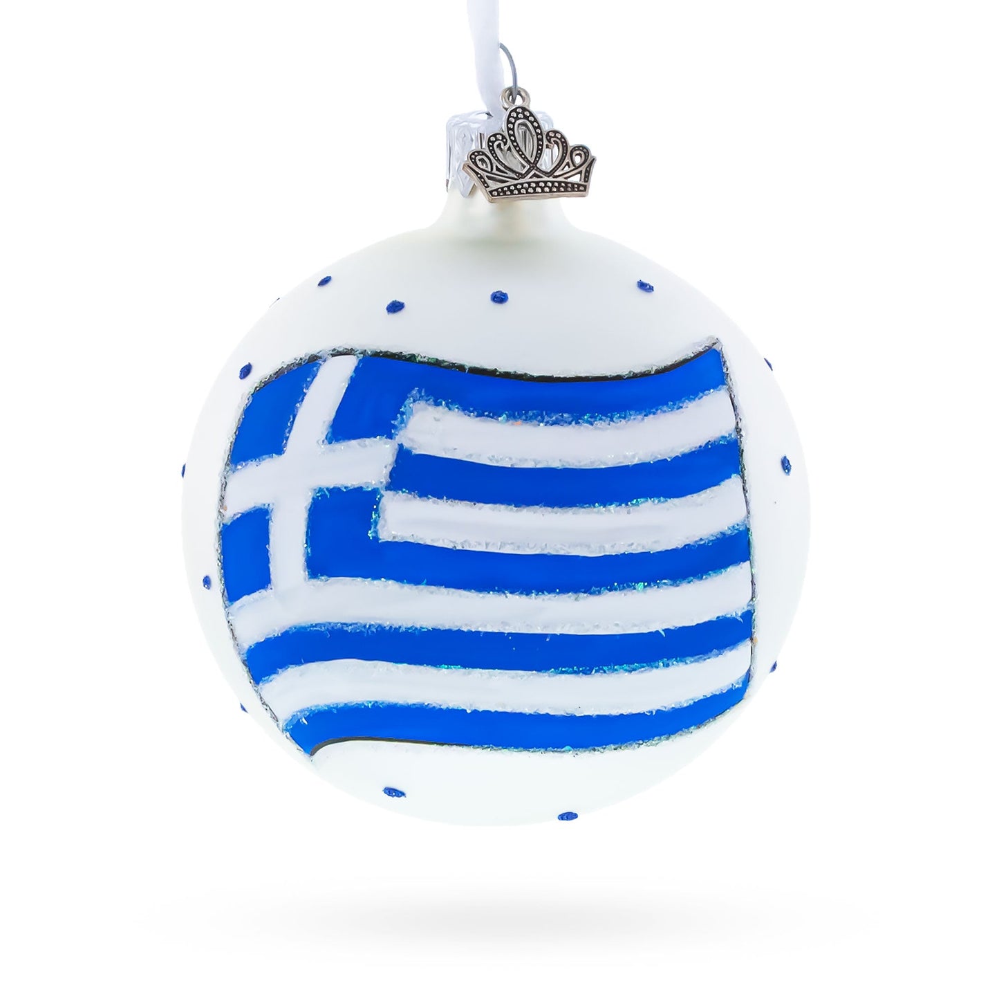 Flag of Greece Blown Glass Ball Christmas Ornament 3.25 Inches