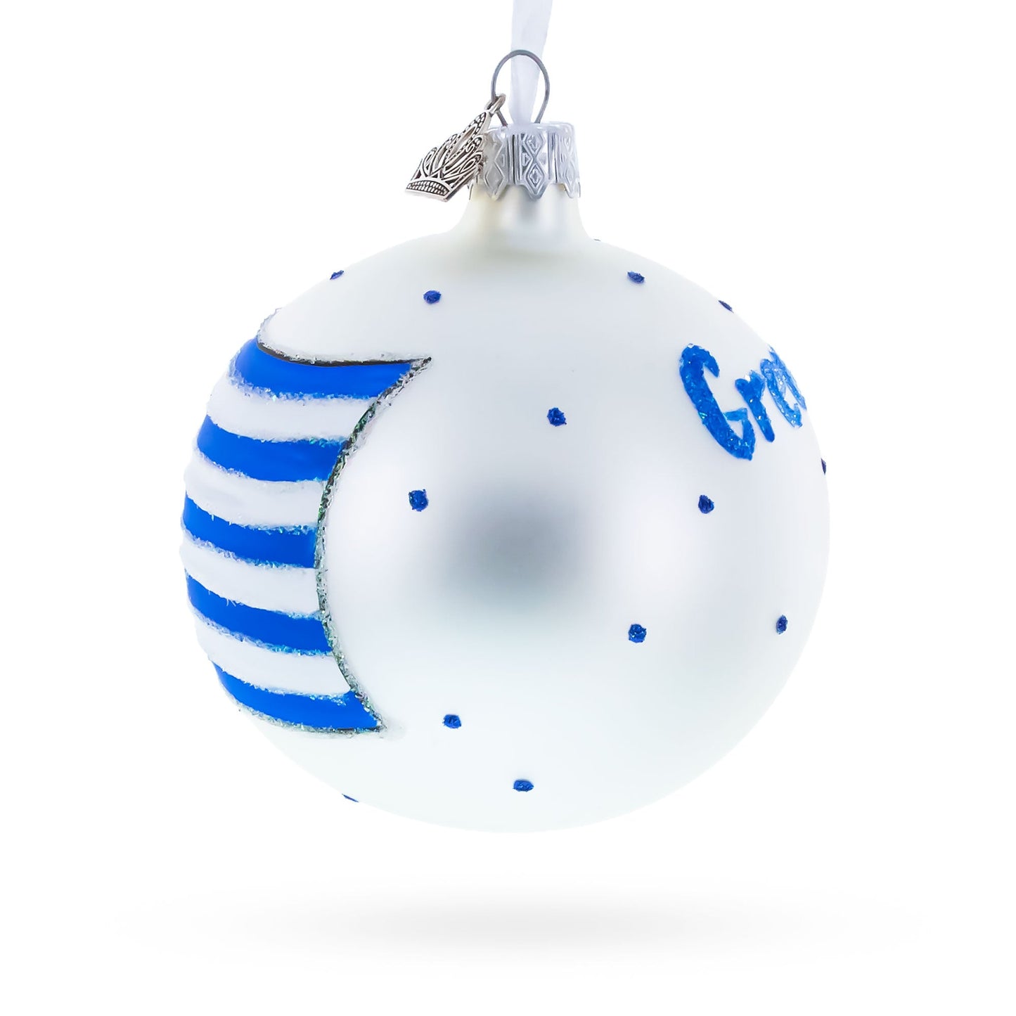 Flag of Greece Blown Glass Ball Christmas Ornament 3.25 Inches