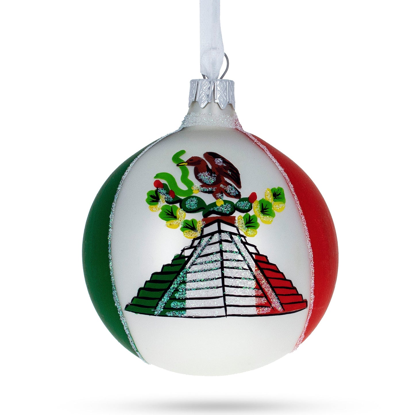 Flag of Mexico Blown Glass Ball Christmas Ornament 3.25 Inches