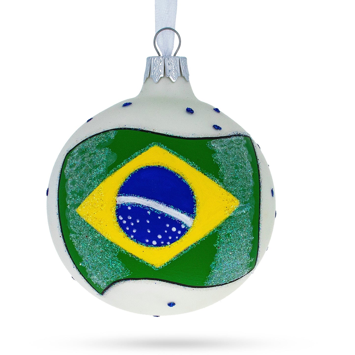 Flag of Brazil Blown Glass Ball Christmas Ornament 3.25 Inches