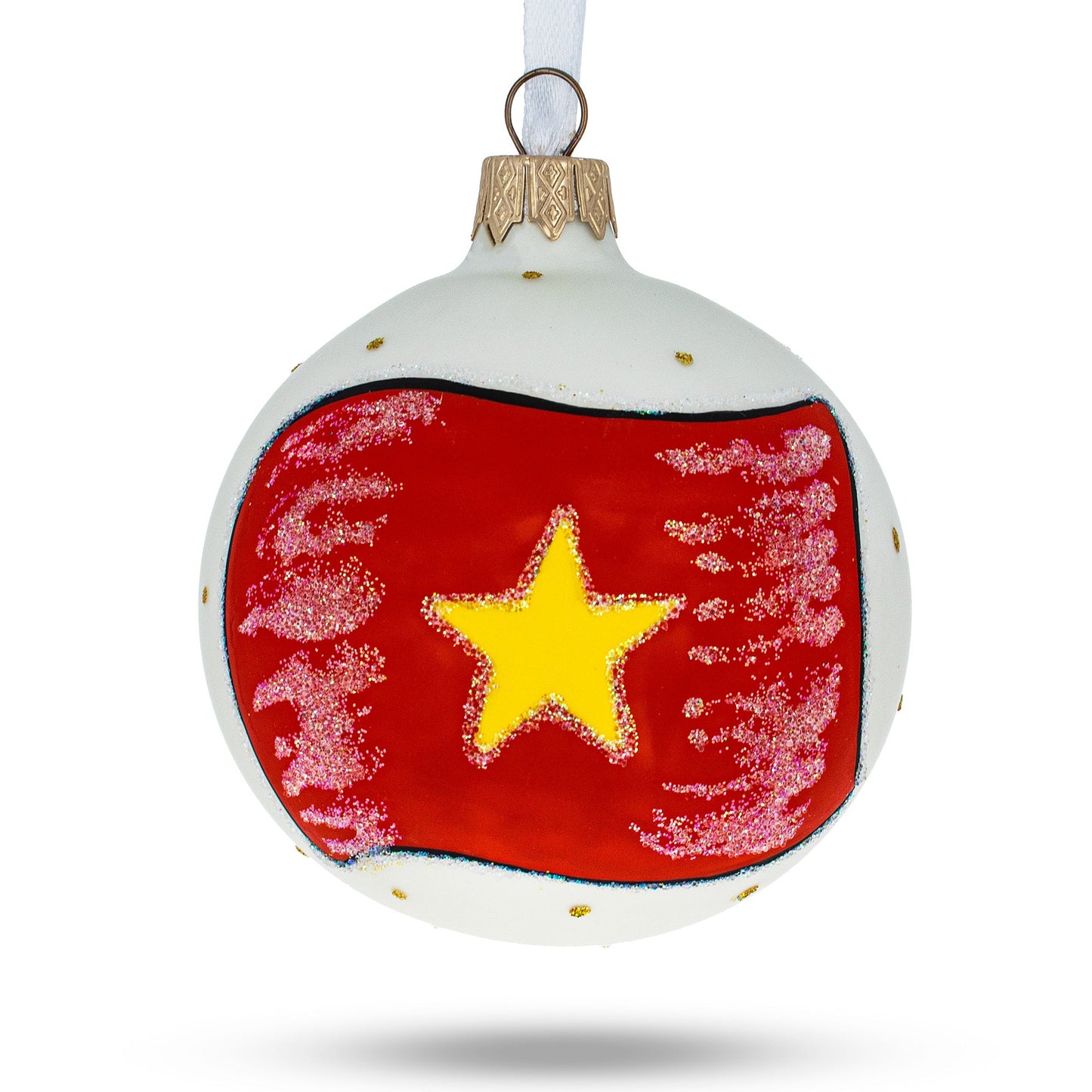 Flag of Vietnam Blown Glass Ball Christmas Ornament 3.25 Inches