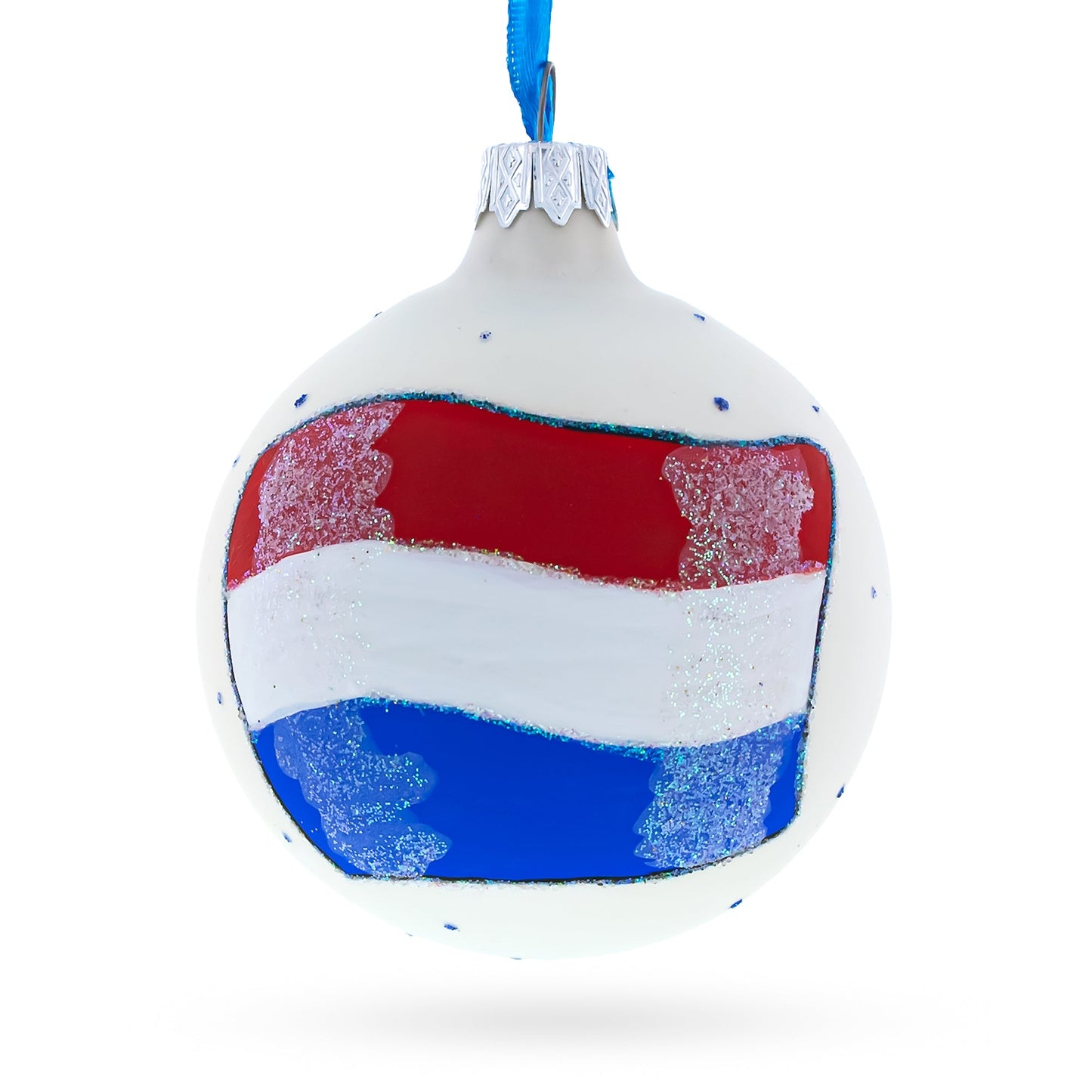 Flag of Netherlands Blown Glass Ball Christmas Ornament 3.25 Inches