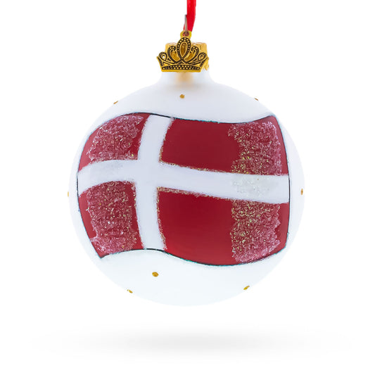 Flag of Denmark Blown Glass Ball Christmas Ornament 3.25 Inches