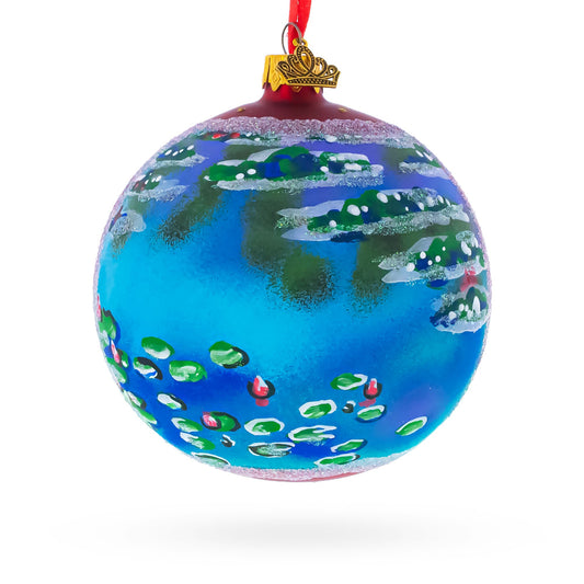 Claude Monet's 1907 'Water Lilies' Masterpiece Blown Glass Ball Christmas Ornament 4 Inches