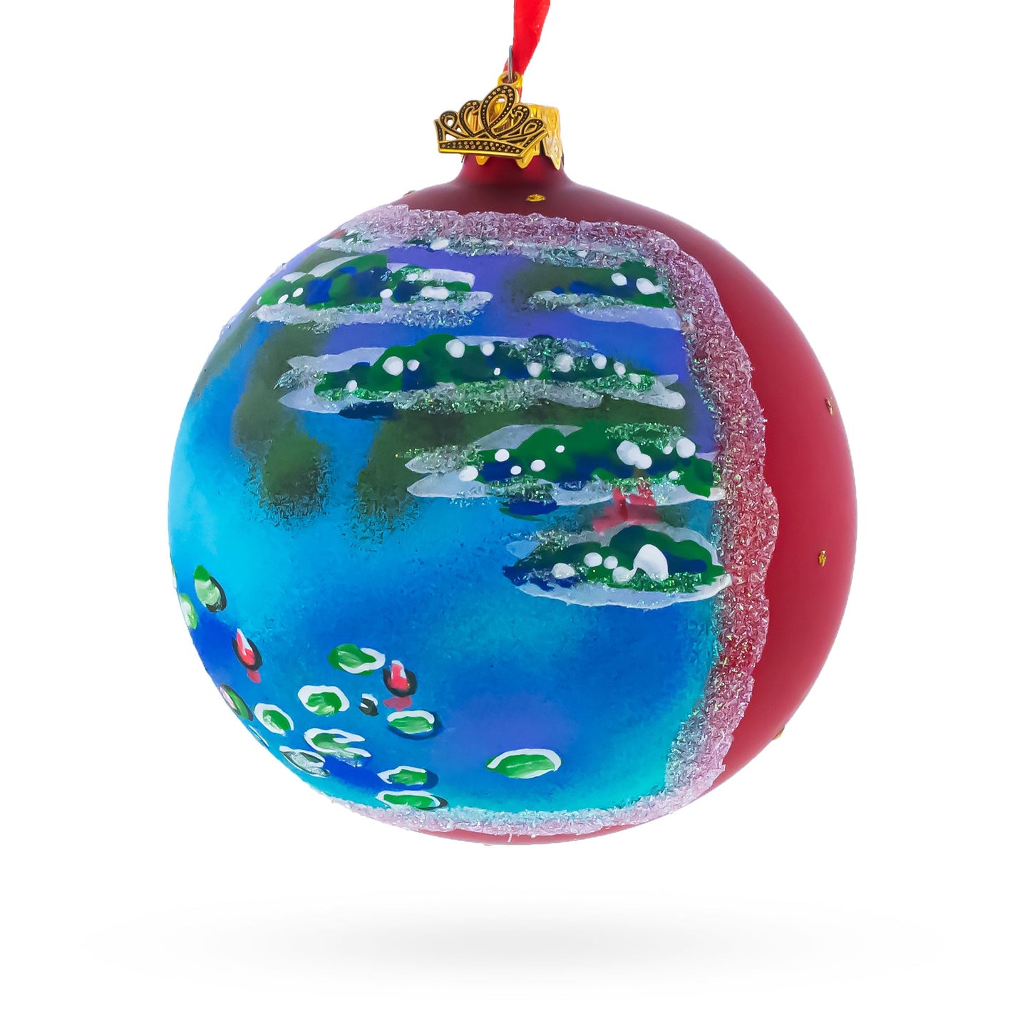 Claude Monet's 1907 'Water Lilies' Masterpiece Blown Glass Ball Christmas Ornament 4 Inches