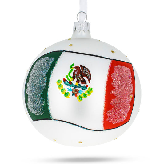 Flag of Mexico Blown Glass Ball Christmas Ornament 4 Inches