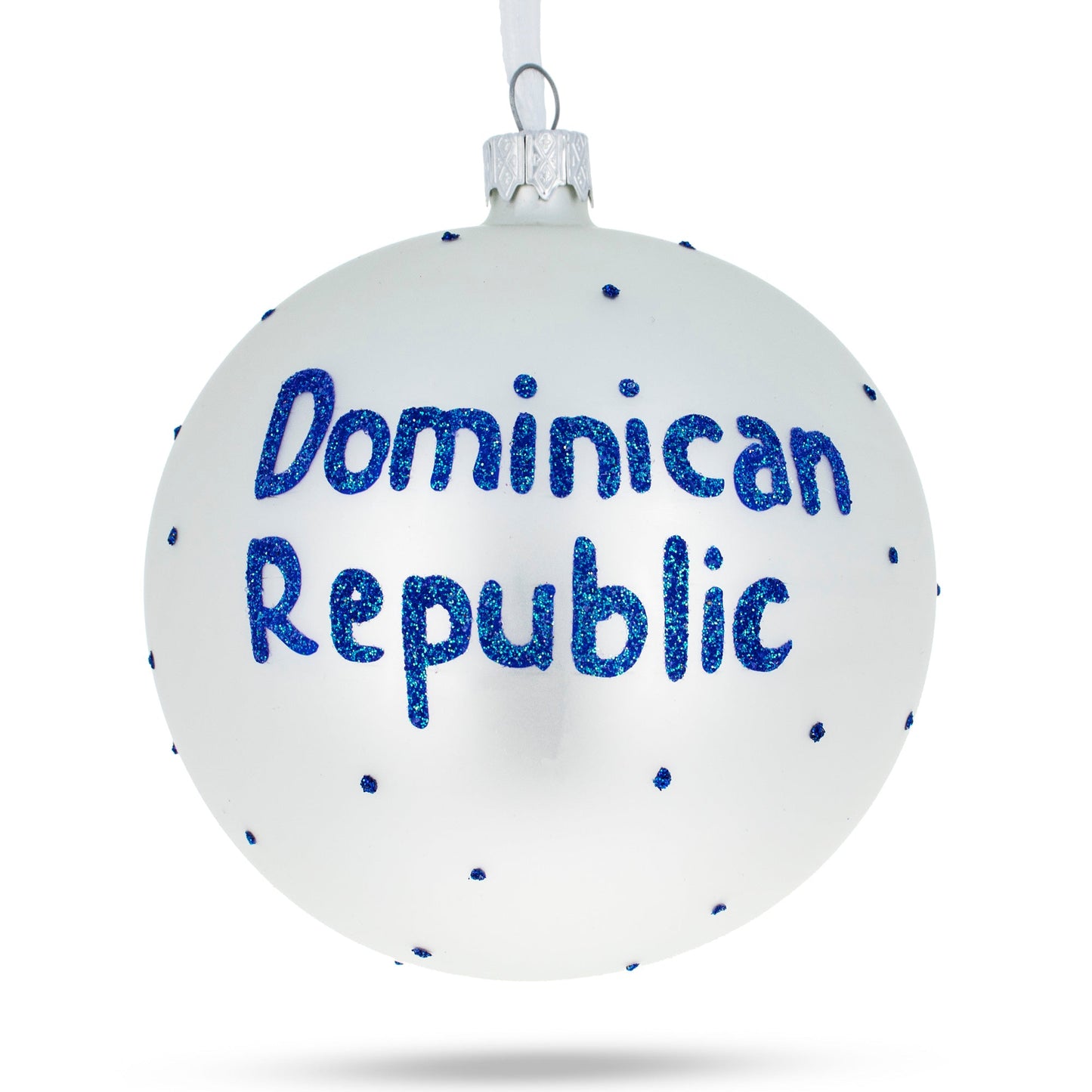 Flag of Dominican Republic Blown Glass Ball Christmas Ornament 4 Inches