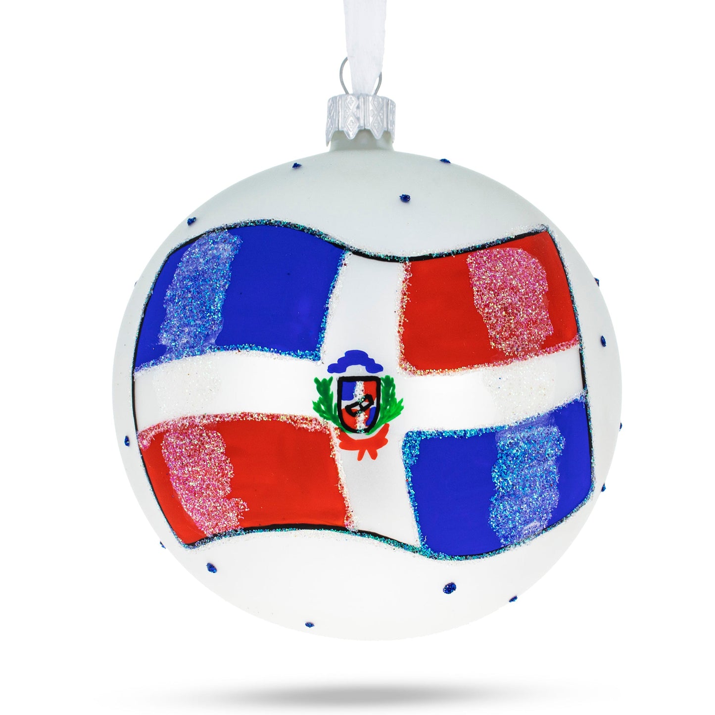 Flag of Dominican Republic Blown Glass Ball Christmas Ornament 4 Inches