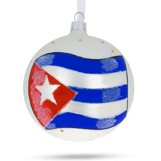 Flag of Cuba Blown Glass Ball Christmas Ornament 4 Inches (Made in Ukraine)