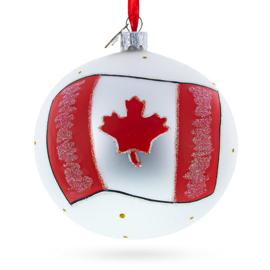 Flag of Canada Blown Glass Ball Christmas Ornament 4 Inches