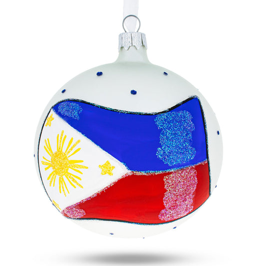 Flag of Philippines Blown Glass Ball Christmas Ornament 4 Inches