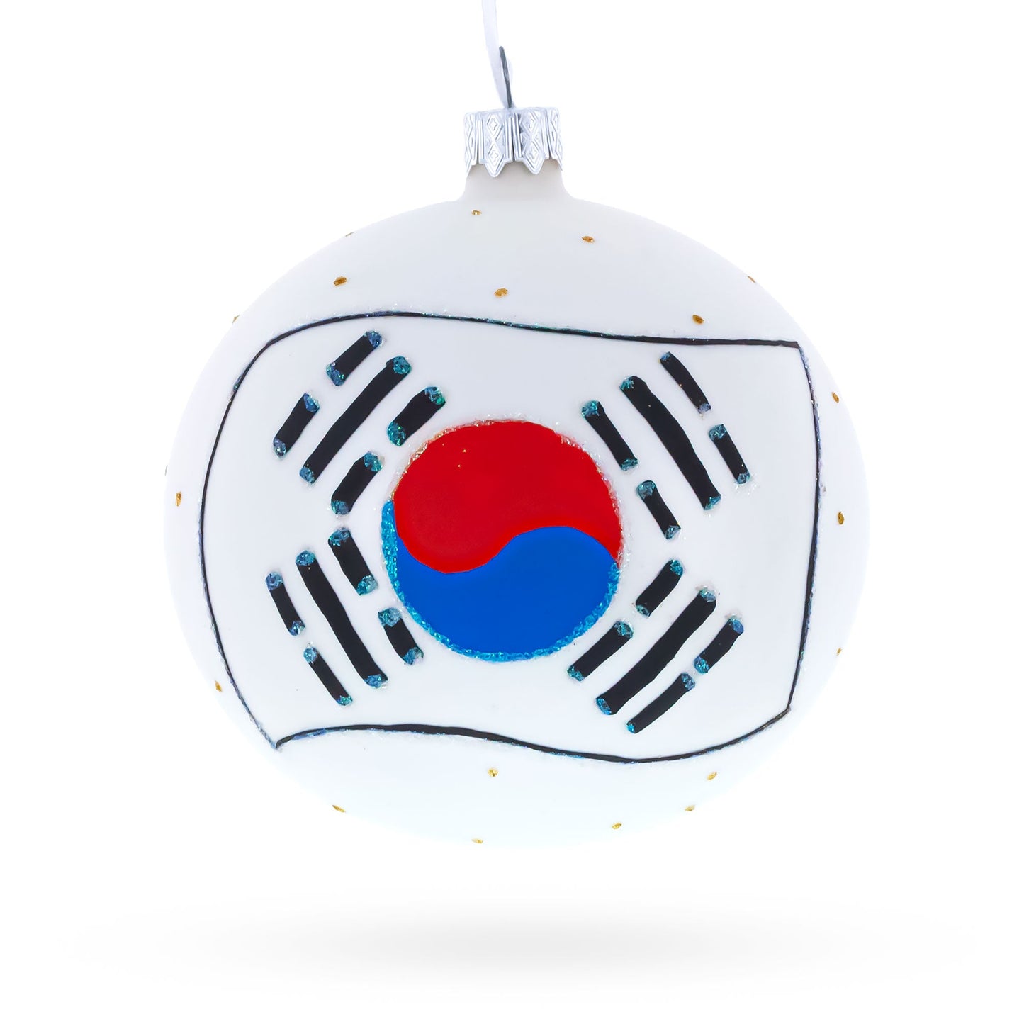 Flag of South Korea Blown Glass Ball Christmas Ornament 4 Inches