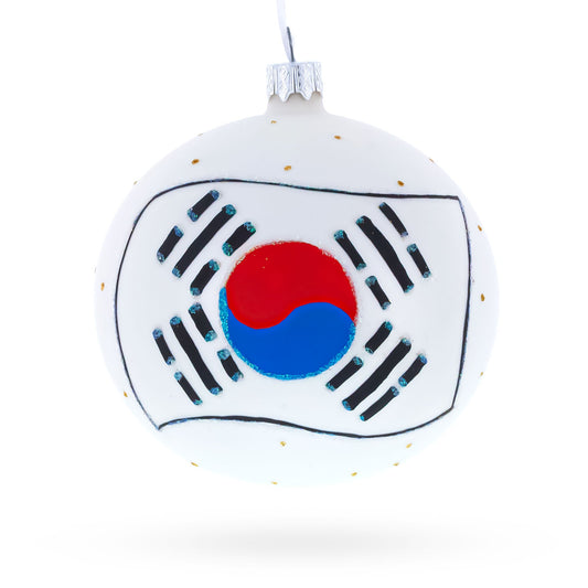 Flag of South Korea Blown Glass Ball Christmas Ornament 4 Inches