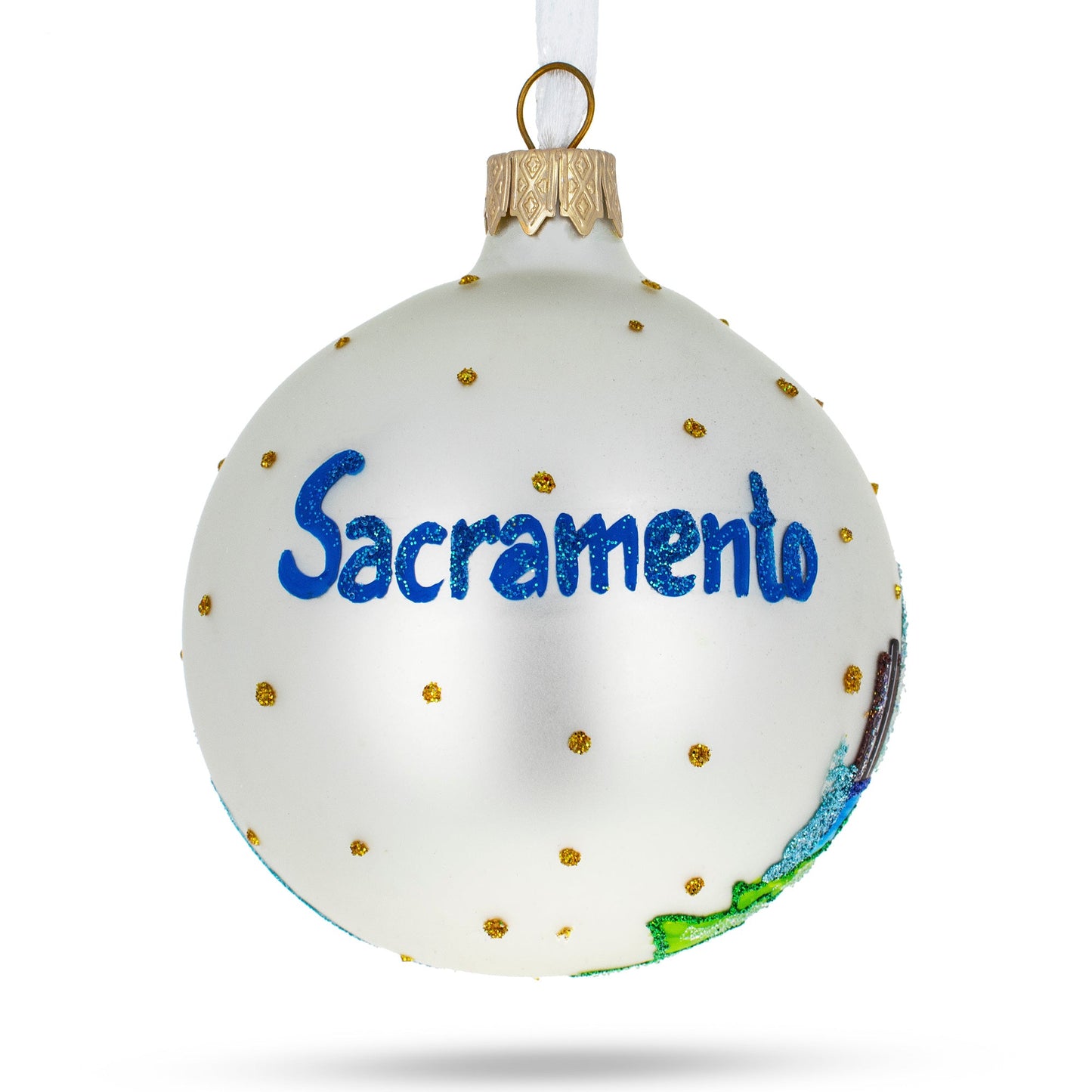 Sacramento, California, USA Glass Christmas Ornament 3.25 Inches