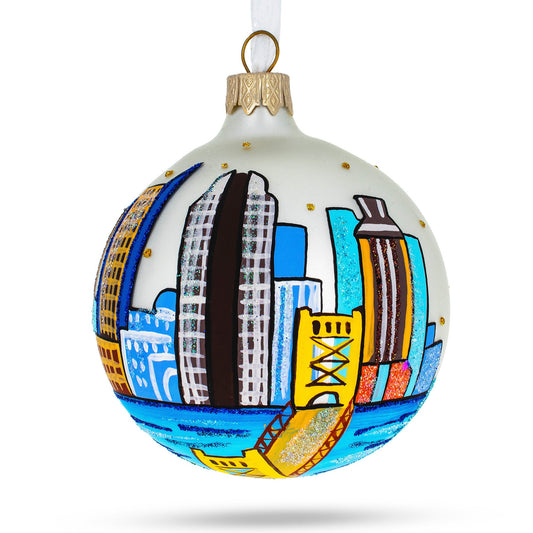 Sacramento, California, USA Glass Christmas Ornament 3.25 Inches