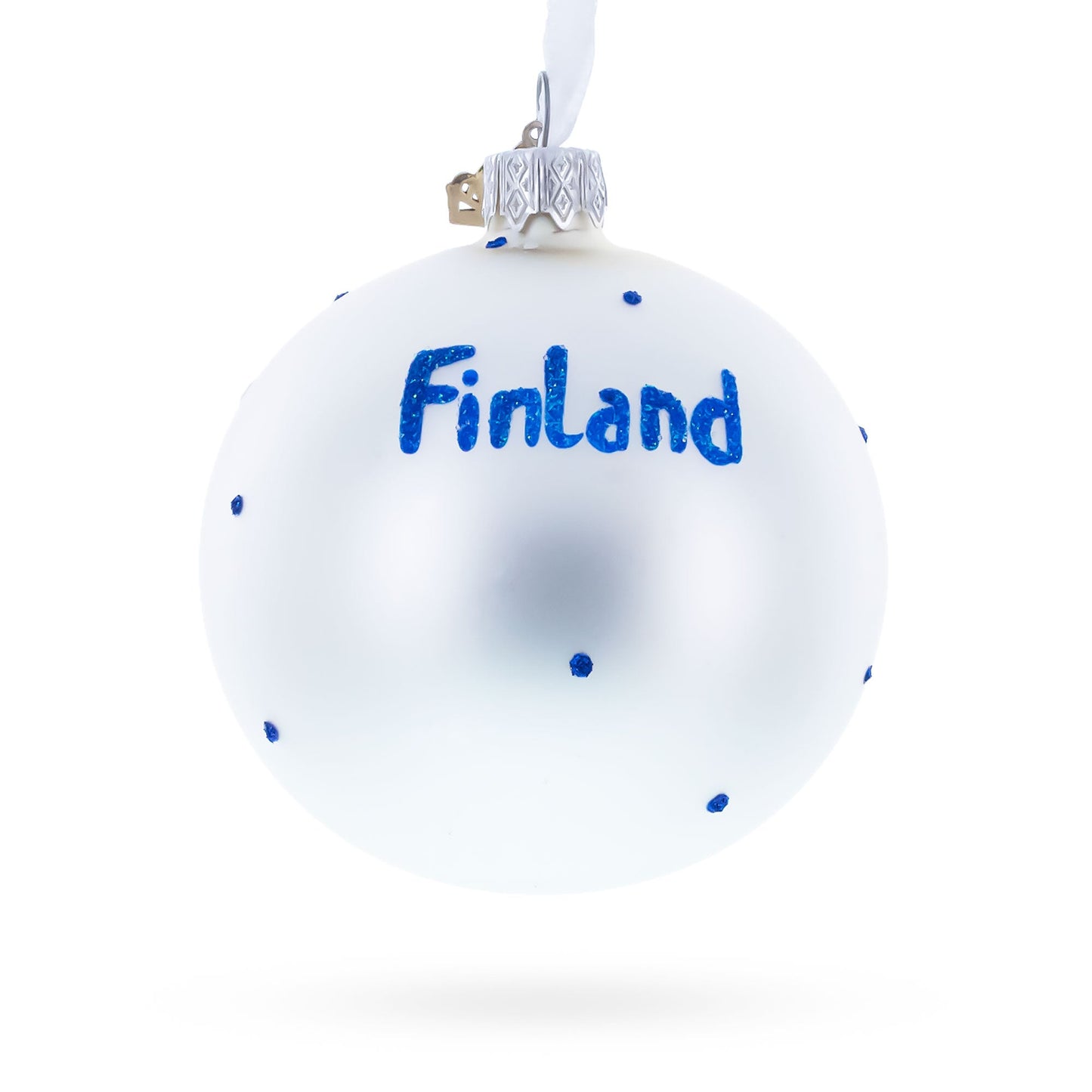 Flag of Finland Blown Glass Ball Christmas Ornament 3.25 Inches