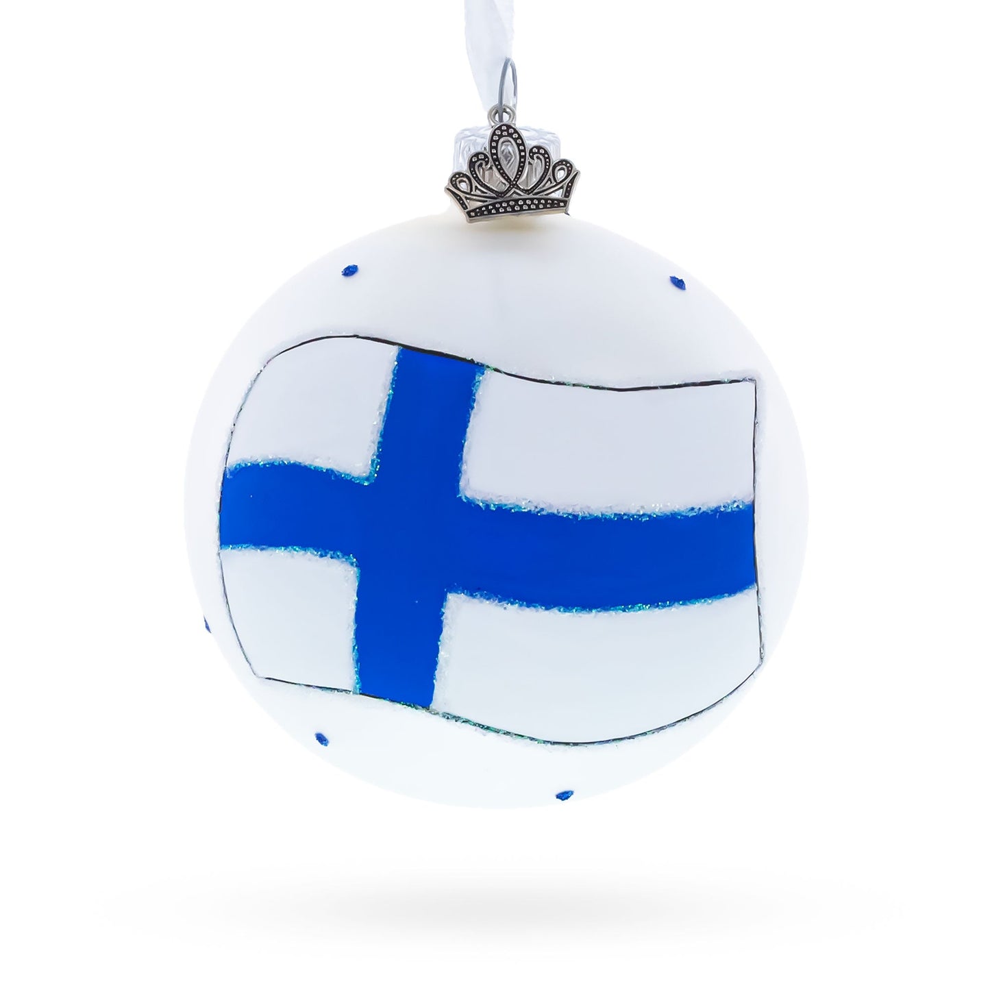 Flag of Finland Blown Glass Ball Christmas Ornament 3.25 Inches