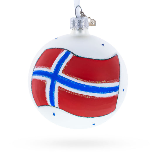 Flag of Norway Blown Glass Ball Christmas Ornament 3.25 Inches