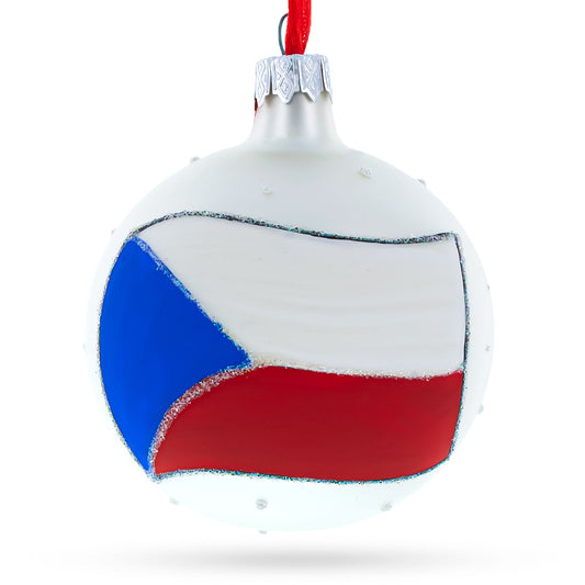 Flag of Czech Republic Blown Glass Ball Christmas Ornament 3.25 Inches