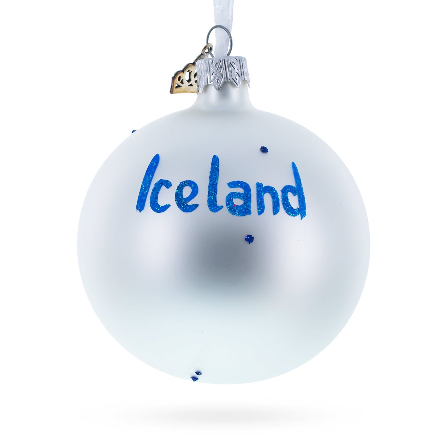 Flag of Iceland Blown Glass Ball Christmas Ornament 3.25 Inches