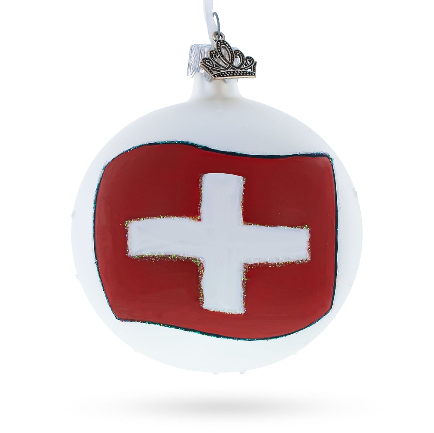 Flag of Switzerland Blown Glass Ball Christmas Ornament 3.25 Inches