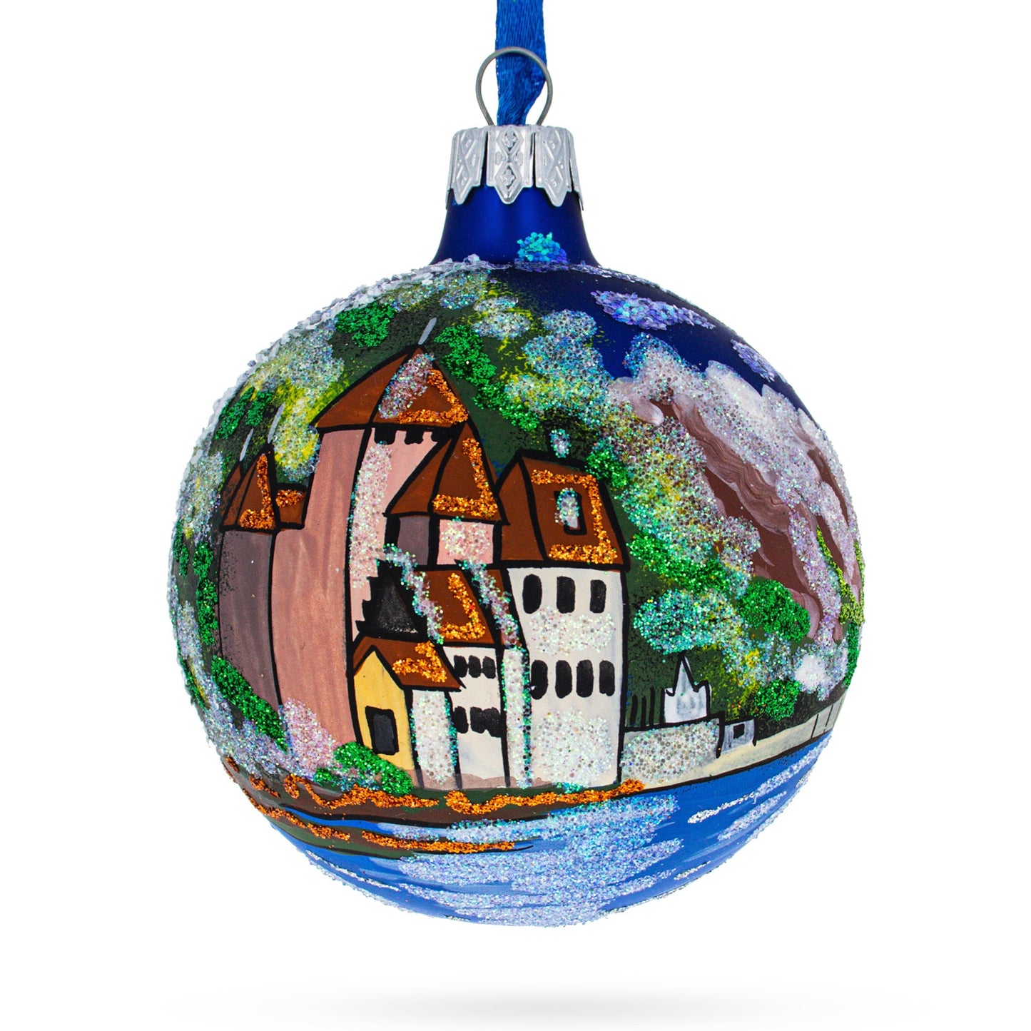 Chillon Castle, Lake Geneva, Switzerland Glass Ball Ornament 3.25 Inches