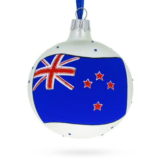 Flag of New Zealand Blown Glass Ball Christmas Ornament 3.25 Inches