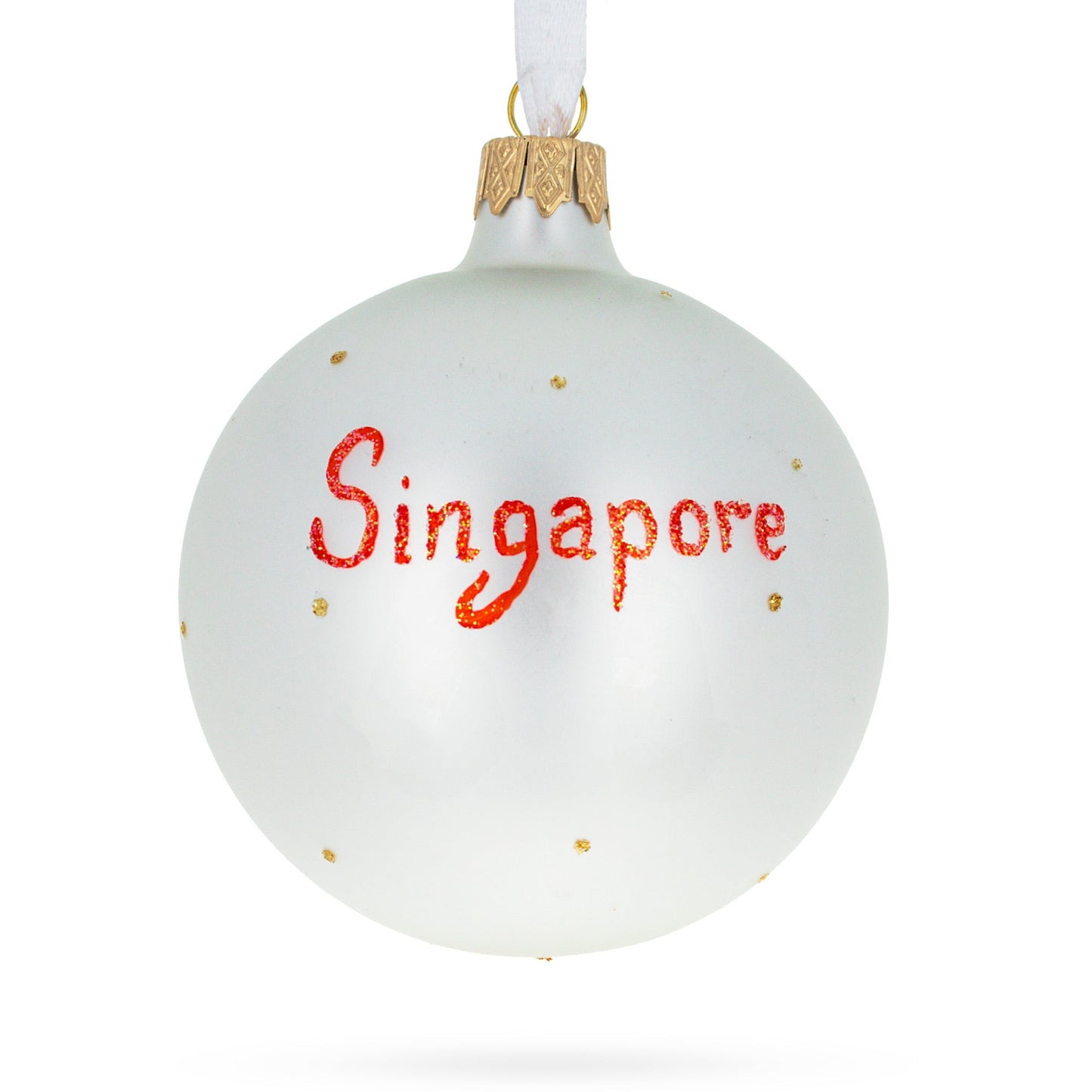 Flag of Singapore  Blown Glass Ball Christmas Ornament 3.25 Inches