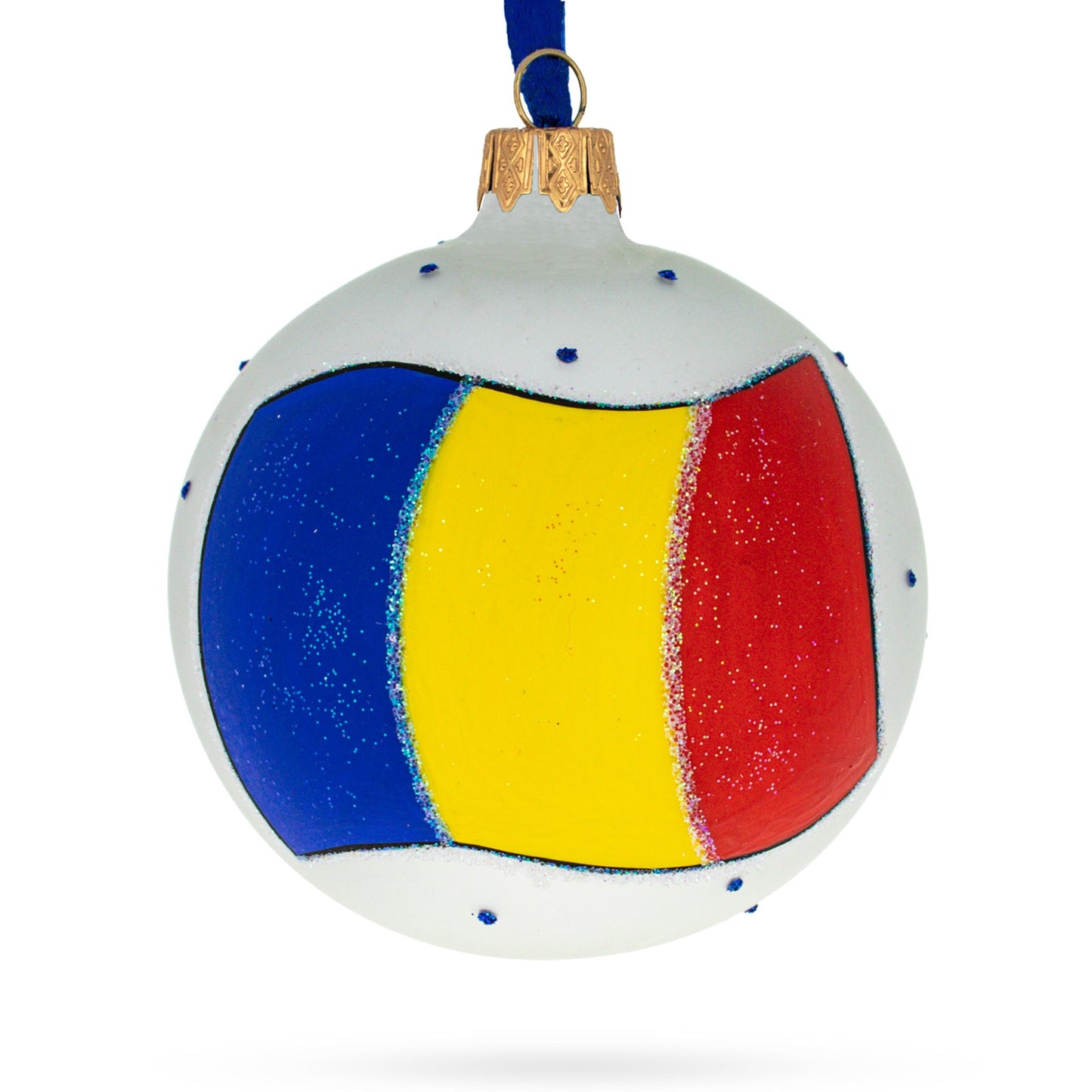 Flag of Romania Blown Glass Ball Christmas Ornament 3.25 Inches