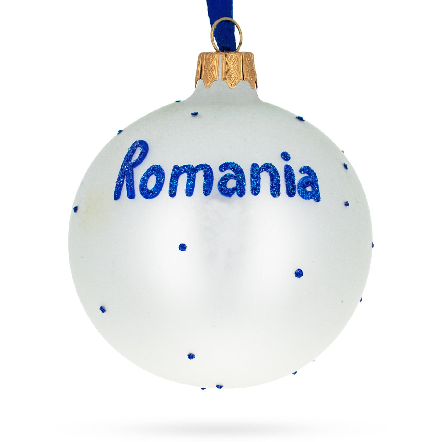 Flag of Romania Blown Glass Ball Christmas Ornament 3.25 Inches