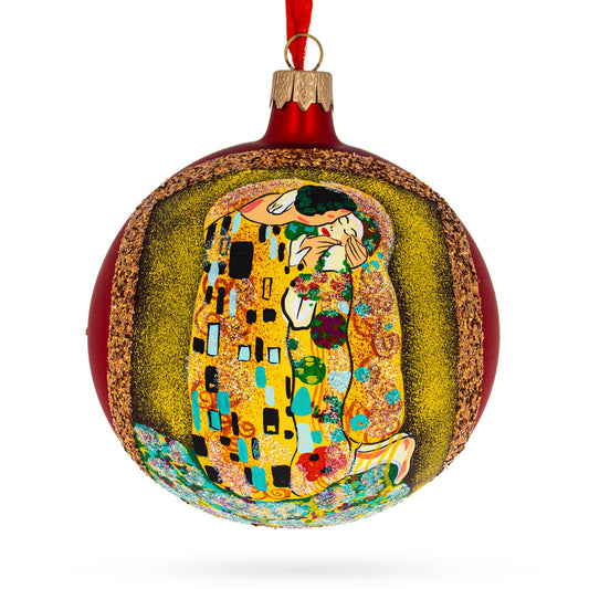 1908 'The Kiss' by Gustav Klimt Art Nouveau Masterpiece Blown Glass Ball Christmas Ornament 4 Inches