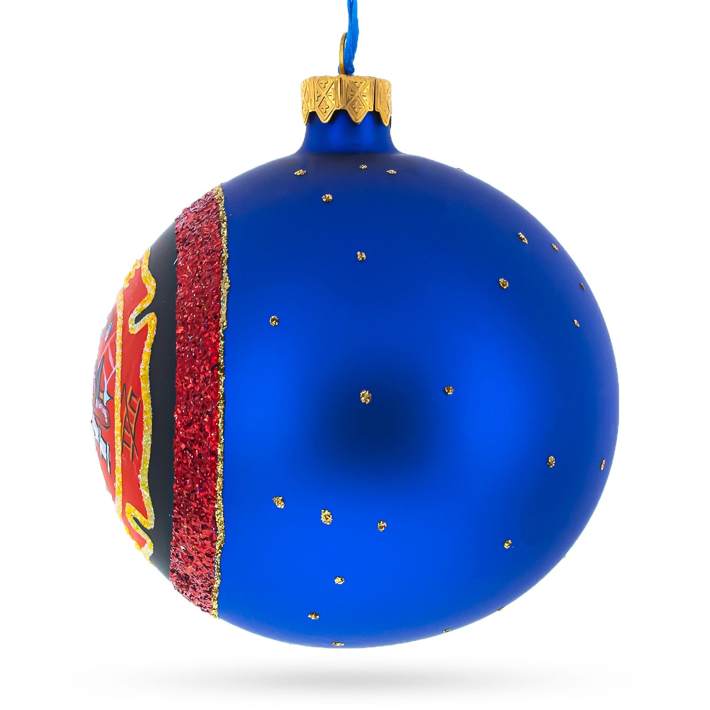 Fire Department Blown Glass Ball Christmas Ornament 4 Inches