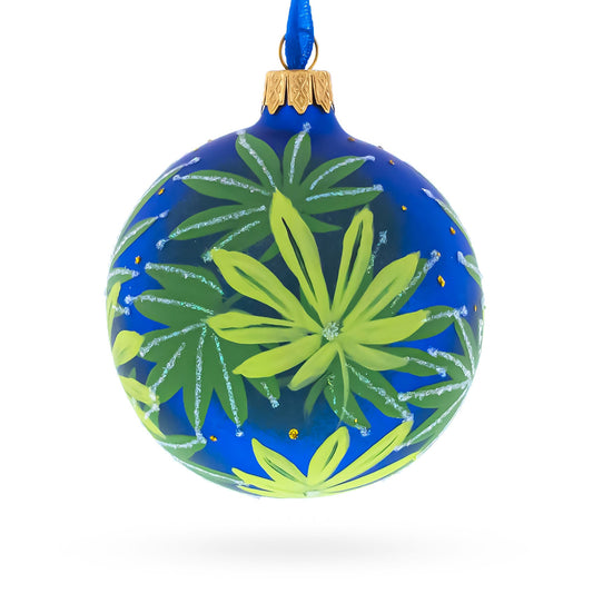 Botanical Cannabis Glass Ball Christmas Ornament 3.25 Inches