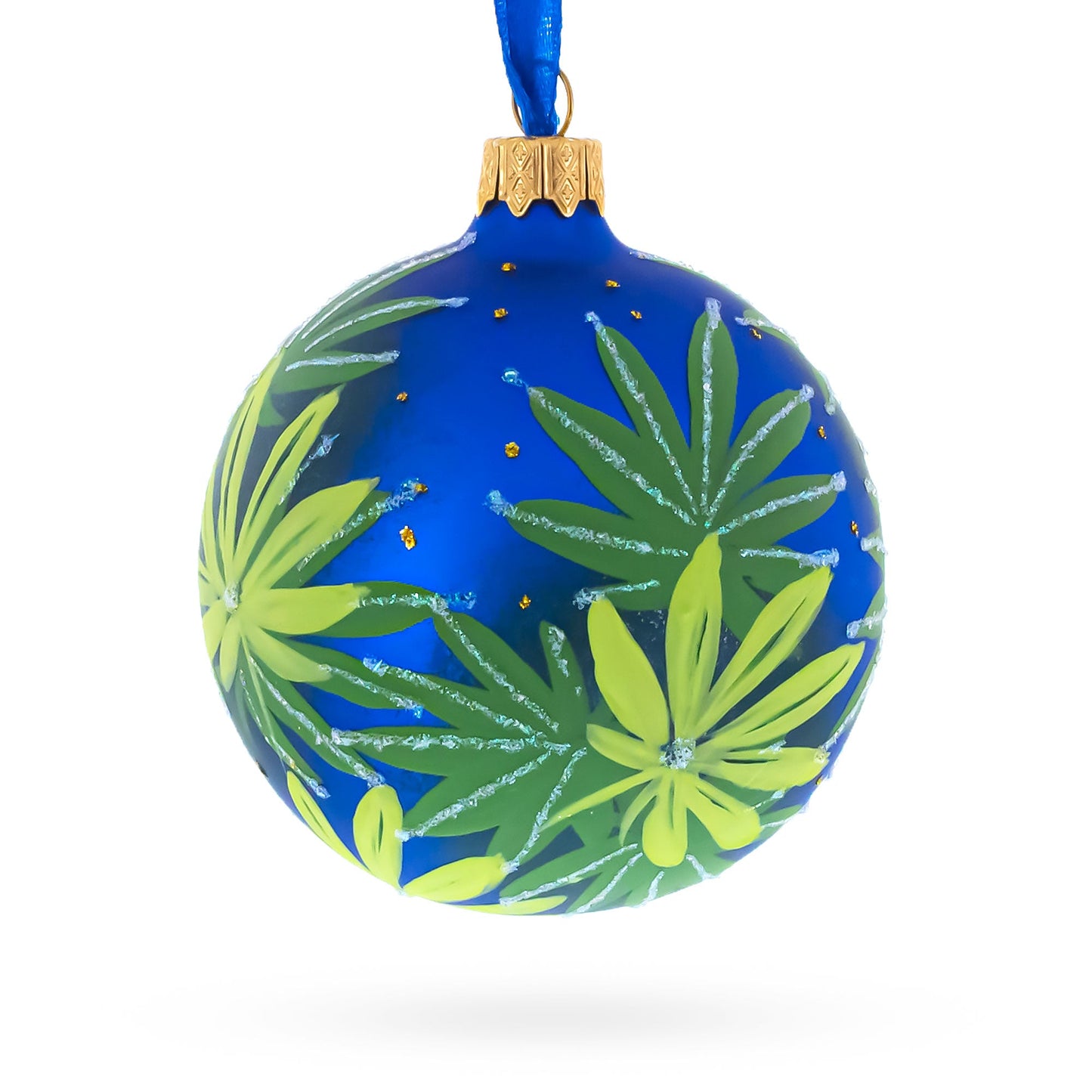 Botanical Cannabis Glass Ball Christmas Ornament 3.25 Inches