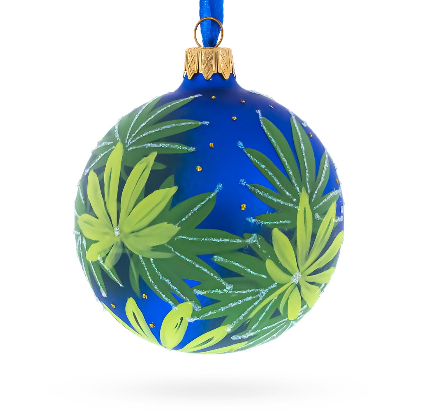 Botanical Cannabis Glass Ball Christmas Ornament 3.25 Inches