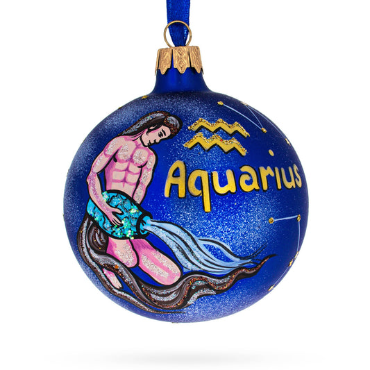 Aquarius Zodiac Horoscope Sign Blown Glass Ball Christmas Ornament 3.25 Inches