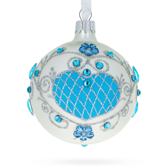 Turquoise Blown Glass Ball Christmas Ornament 3.25 Inches