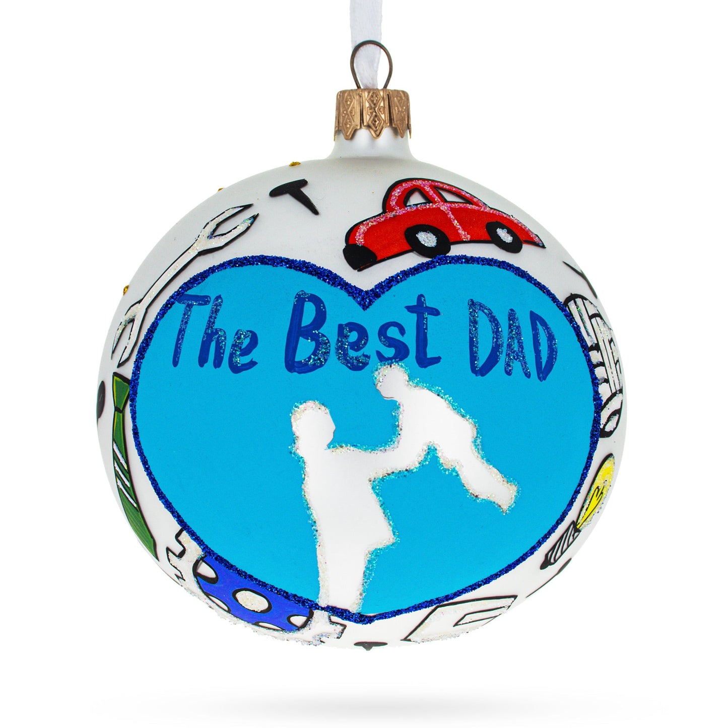 Father's Day 'The Best Dad'  Blown Glass Ball Christmas Ornament 4 Inches