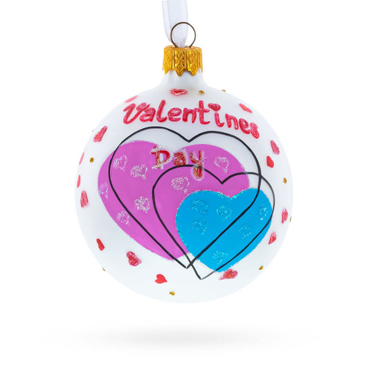 Valentine's Day Blown Glass Ball Christmas Ornament 3.25 Inches